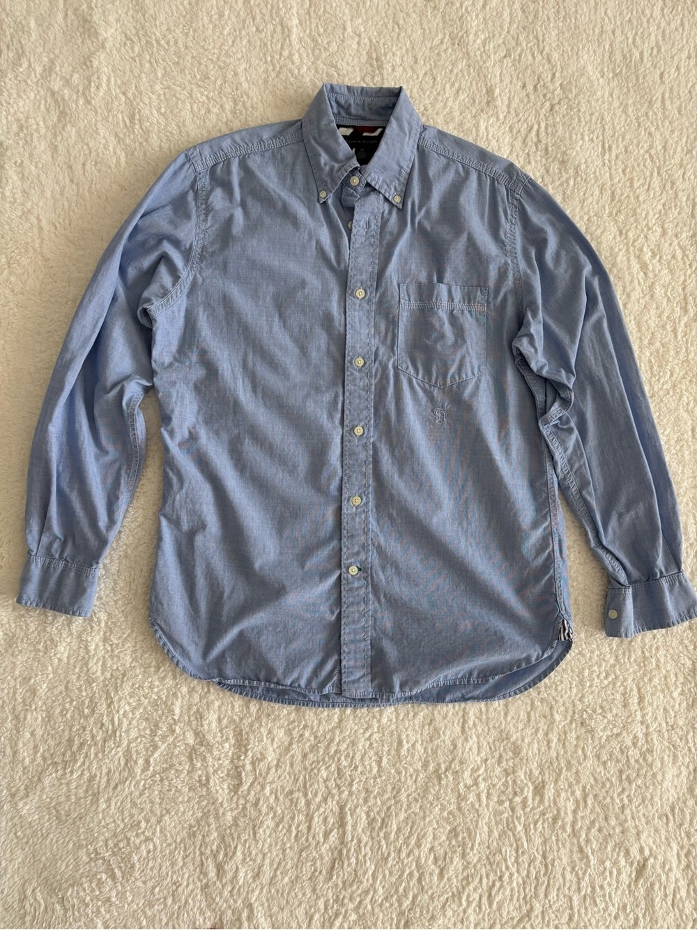 Tommy Hilfiger Men’s Light Blue Logo Cotton Button-Down Shirt Size S